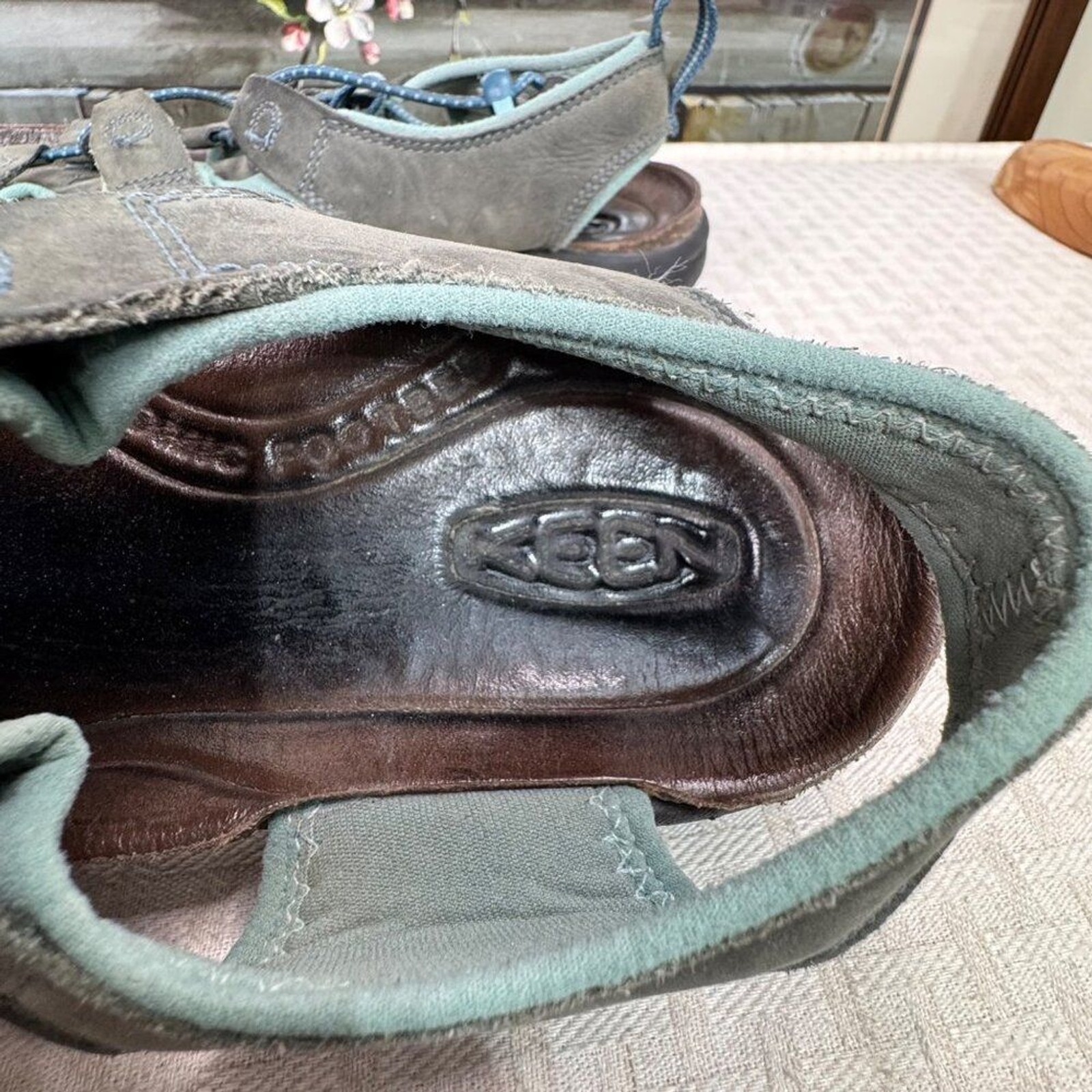 Sandali Keen Sarasota donna misura 10 5 in pelle grigio e blu con cinturino regolabile