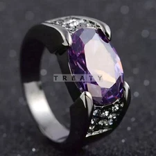 Amethyst Oval Cut Gemstone With 925 Sterling Silver Ring For Men's #137