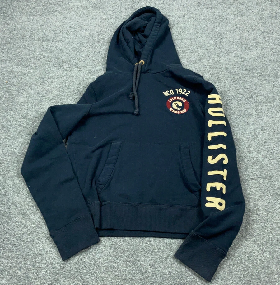 Hollister Dark Blue Embroidered Hoodie Sweatshirt Women s Medium