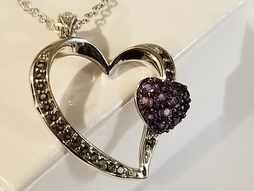 14k White Gold plated necklace over Sterling Silver w/ Genuine Natural Amethyst - Picture 2 of 6