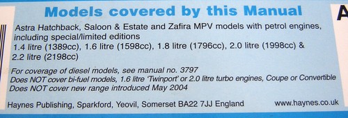 Haynes Vauxhall Opel Astra & Zafira 98-04 Owners Workshop Service Manual Petrol - 第 4/7 張圖片