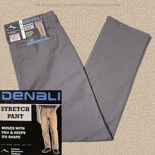 Denali Men's Classic Stretch Pants Elastic Waist Straight Grey Flannel D721324