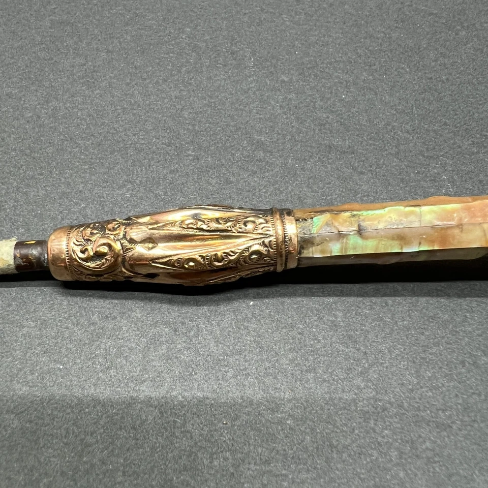 Antiguo Paraguas Sombrilla Bastón Mango Amarillo Madreperla Repoussé Mango GF Foto 4 de 4