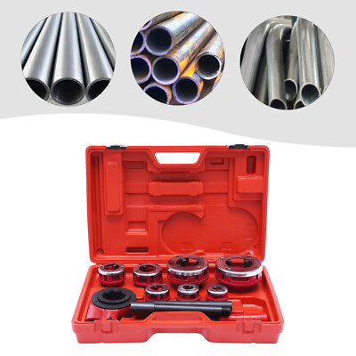 7 Size(3/8''-2'')Dies Hand Ratchet Pipe Threader Set Plumbing Reversing Knob Tool