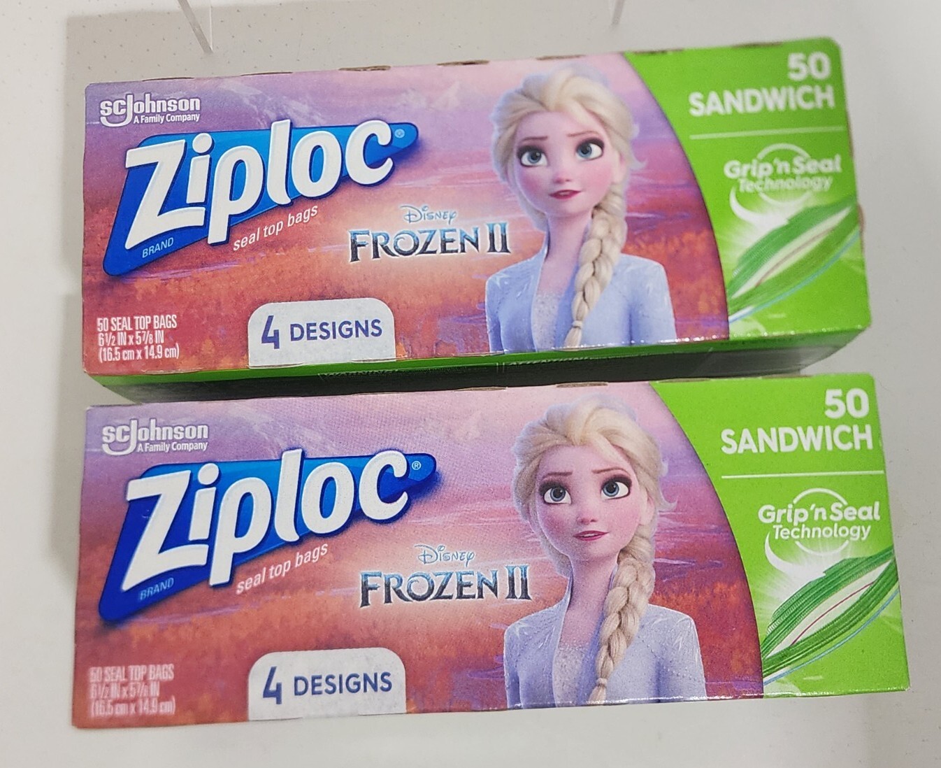 300 Ziploc Disney Frozen II Sandwich Bags 4 Designs With Grip’n Seal