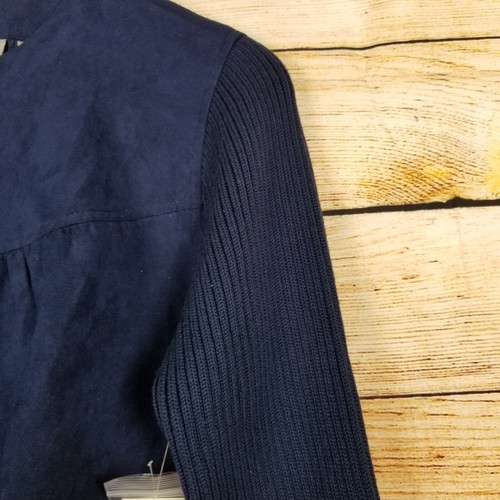 Studio Works Jacket Womens Size 8 Dark Blue Navy Faux Suede Knit Sleeves NWT - Picture 4 of 6