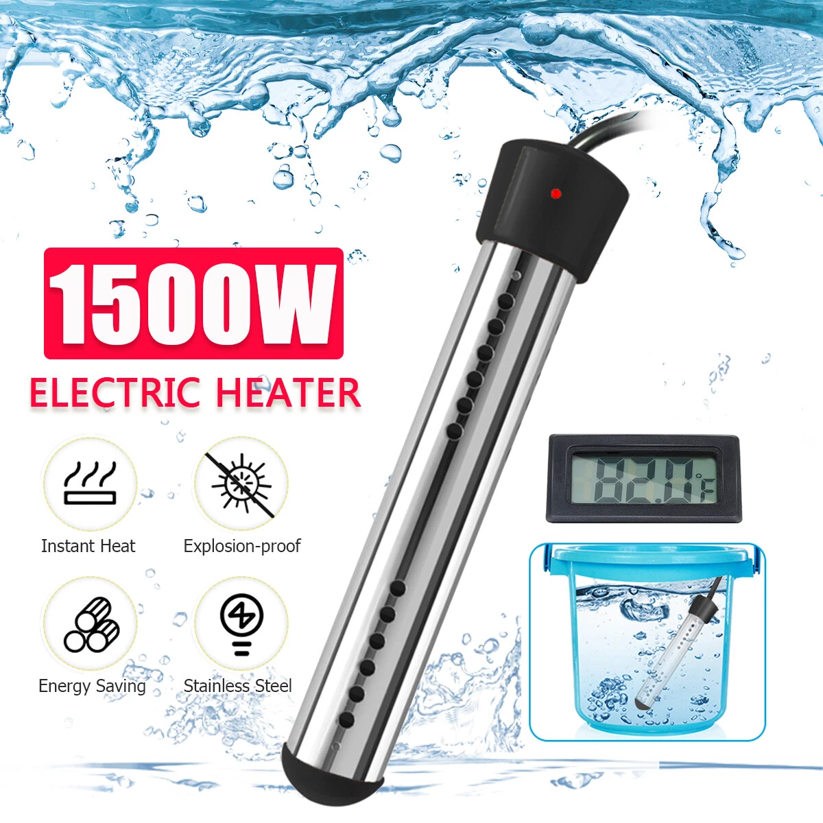 Efficient 1500W Portable Electric Water Heater Bucket Heater w/ Thermometer-120V  9052744406861 | eBay