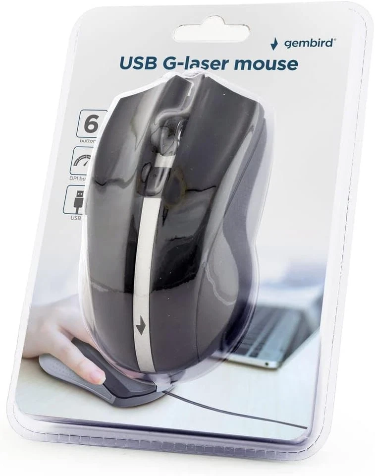 Gembird MYSZ MUS-GU-02 USB G-Laser 2400DPI 6-PRZYCISKóW Czarna - Image 2 of 4