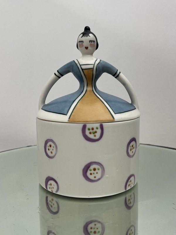 🔵 FULPER POTTERY Stangl Art Deco Figural Lady Dresser Box Powder Jar Tony Sarg