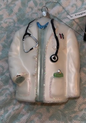 Doctors Coat With Stethoscope Blown Glass Christmas Ornament
