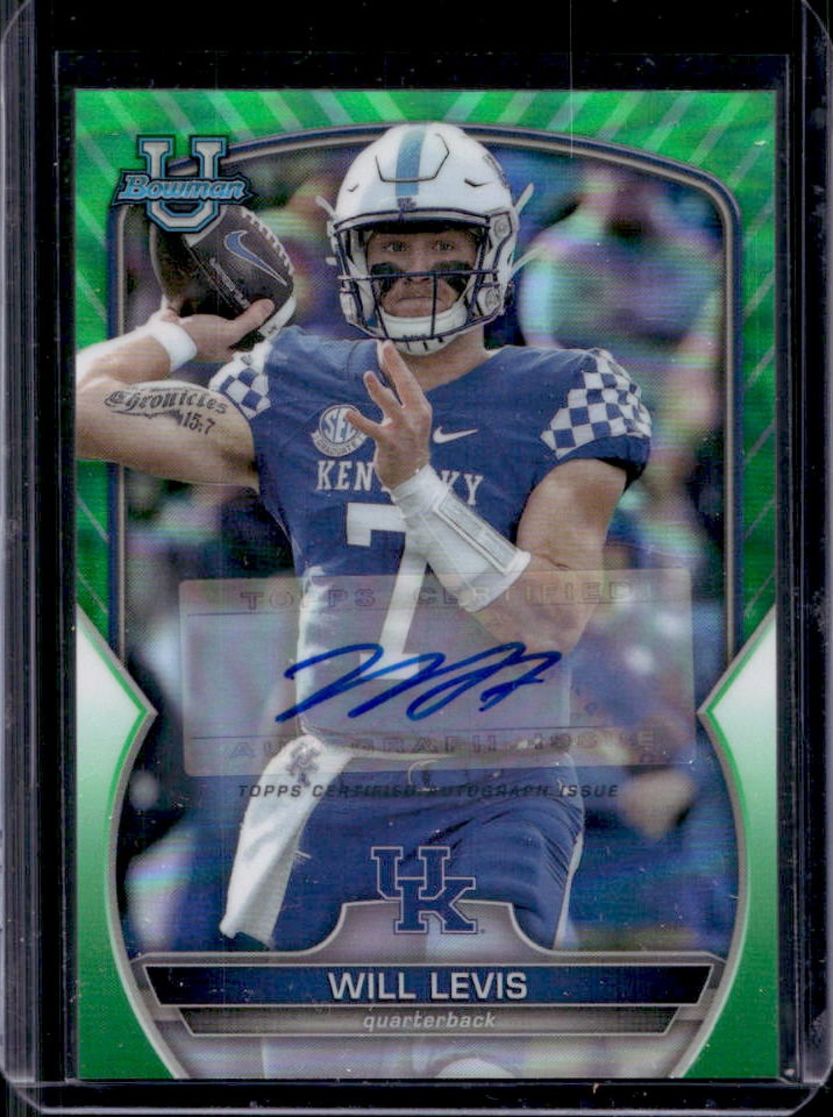 2022 Bowman U Chrome Will Levis Prospect Auto Green Refractor RC #18/99