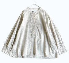 MARGARET HOWELL MHL. Cotton Band Collar Stripe Shirt Size 3 Japanese Natural