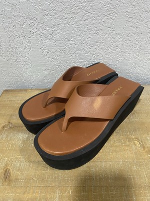 Frame Le Ocean Brown Leather Wedge Platform Sandals Size 37.5