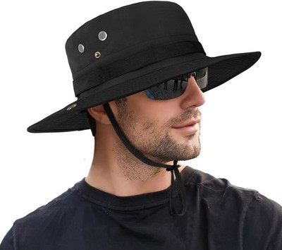 Sonnenhut Herren, Faltbarer Safarihut mit Kinnband, Atmungsaktiv, Breite Krempe