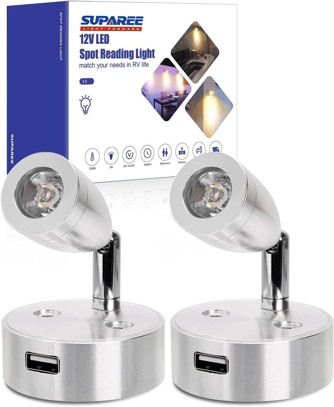 Lampe 12V LED camping-car anti-scintillement luminaire 3200K pour lit de cabine
