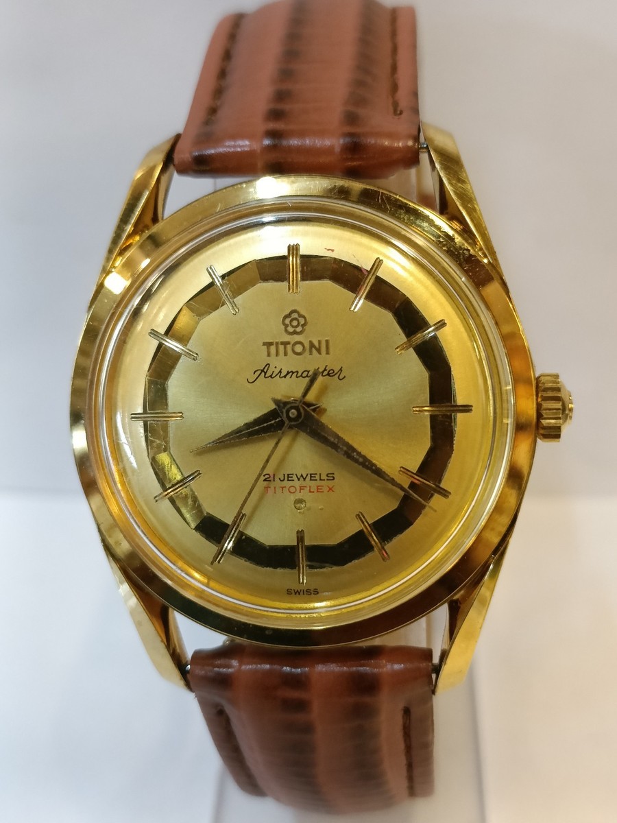 アビス NEW TAENIA タエニア金粉 TITONI AIRMASTER 21J WINDING GOLD DIAL 304-345 SWISS MEN'S WORKING
