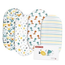 Bassinet Sheets 4 Pack, Breathable Cozy Fitted Mattress Sheet, Dinosaur