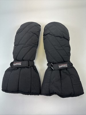 Thinsulate Long Mittens Black  Insulated Cow Leather Palms Adjustable Mens Large