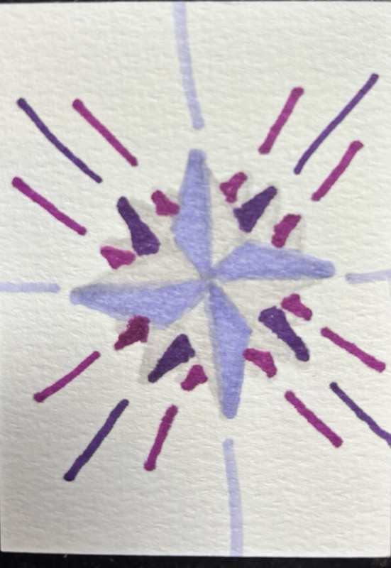 ACEO Abstract Starburst/Compass Design Painting on Paper, Single Piece Artwork