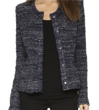 IRO Blue Tweed Boucle Caren Collarless Jacket Blazer