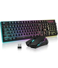RedThunder K10 Wireless Gaming Keyboard and Mouse Combo, LED Backlit Recharge