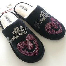 NWT True Religion Slippers Black with Red Hearts Women's Size M Shoe Sz 6.5 -7.5