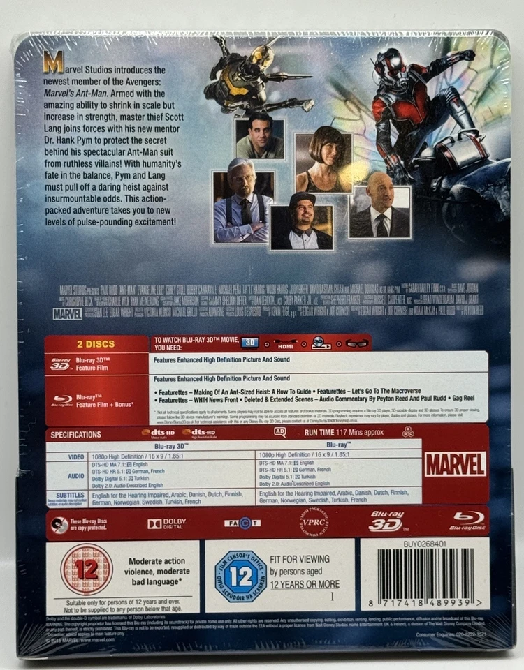 ANT-MAN - UK EXCLUSIVE LENTICULAR 3D + 2D BLU RAY STEELBOOK - NEW & SEALED - Image 3 of 3