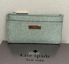Kate Spade Kenzie Glitter Mixed Materials Wallet 149 Seawater New with Gift Box