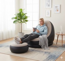 Fauteuil Canapé Gonflable Design avec Repose Pieds Pouf de Salon Confort Maison