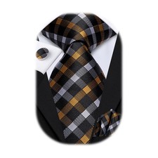 Men's Tie Sets Silk Formal Striped Necktie and Pocket Square Cufflinks Weddin...