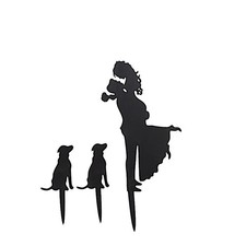 7" Black Silhouette Bride Groom Pet Dogs Cake Toppers Set Party Home Decorations