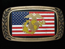 PF07141 VINTAGE 1980  UNITED STATES MARINES  MILITARY SOLID BRASS BELT BUCKLE