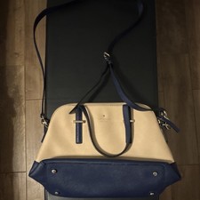 Kate Spade New York Beige Blue Colorblock Medium Satchel Zip Detachable Strap