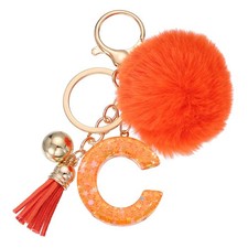 Alphabet Initial Letter Keychain Letter-C Cute Heart Resin Keyrings Orange