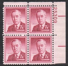 ALLY'S STAMPS US Plate Block Scott #1040 7c Woodrow Wilson [4] MNH [STK]