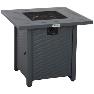Propangas-Feuerstelle Tisch im Rattan-Stil mit 40.000 BTU-Brenner, quadratisch rauchfrei