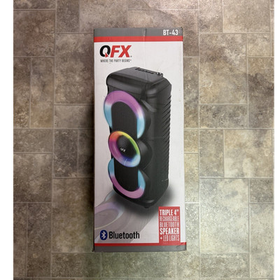 QFX BT-43 Triple 4'' Bluetooth Boombox RGB LED Party Lights Rechargeable