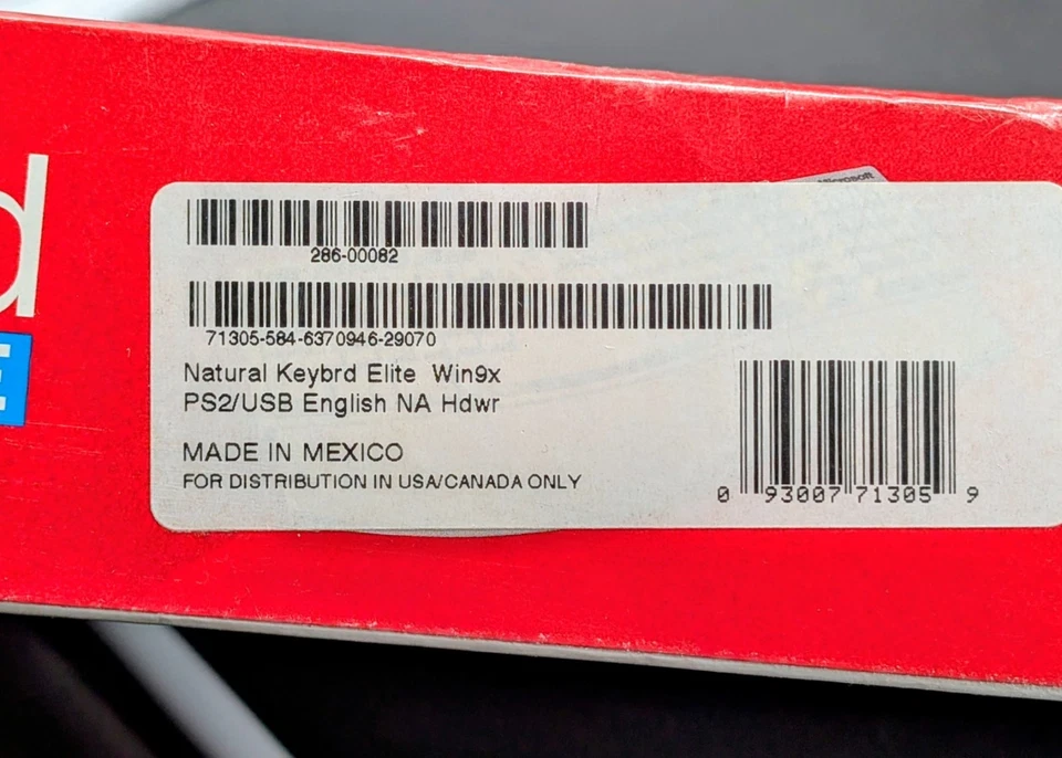 Microsoft Natural Keyboard Elite PS/2 USB Ergonomic Keyboard 286-00082 SEALED - Image 4 of 4