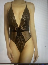 IN BLOOM BY JONQUIL LACE THONG BODYSUIT SYY097, LARGE, BLACK, NWOT