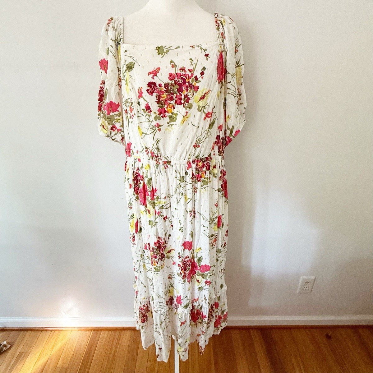 lane bryant floral maxi dress SS VNECK SMOCKED WAIST MIDI DRESS 1