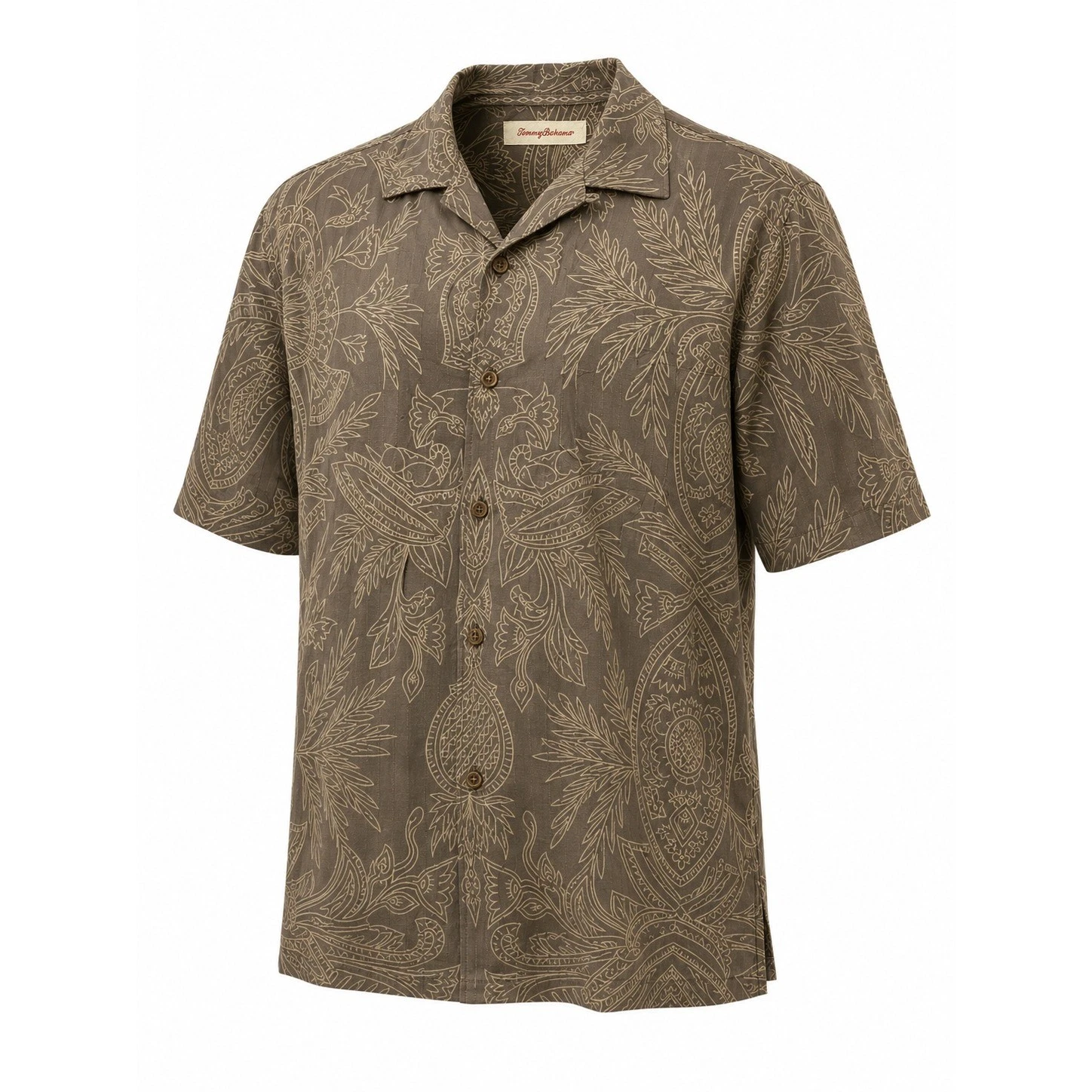 Tommy Bahama Mens XL Silk Short Sleeve Pineapple Tropical Camp Shirt Brown Tan