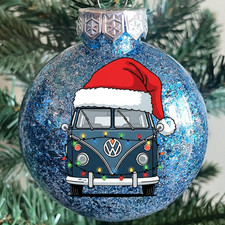VW Volkswagen Bus Christmas Ornament Blue bus w christmas lights customizable