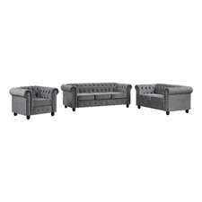 RN Furnishings sofa loveseat armchair velvet fabric Living room couches Set-Gray