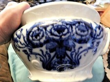 ORNATE ANTIQUE FLOW BLUE CHAMBERPOT BRITISH ANCHOR 22S EMBOSSED & FLORAL