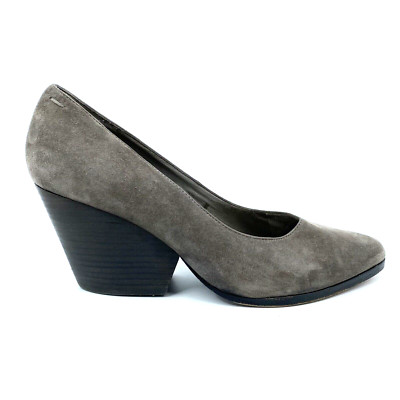 Womens 10 Eileen Fisher Hawk Block Heel Pumps Gray Suede Leather Dress Shoes