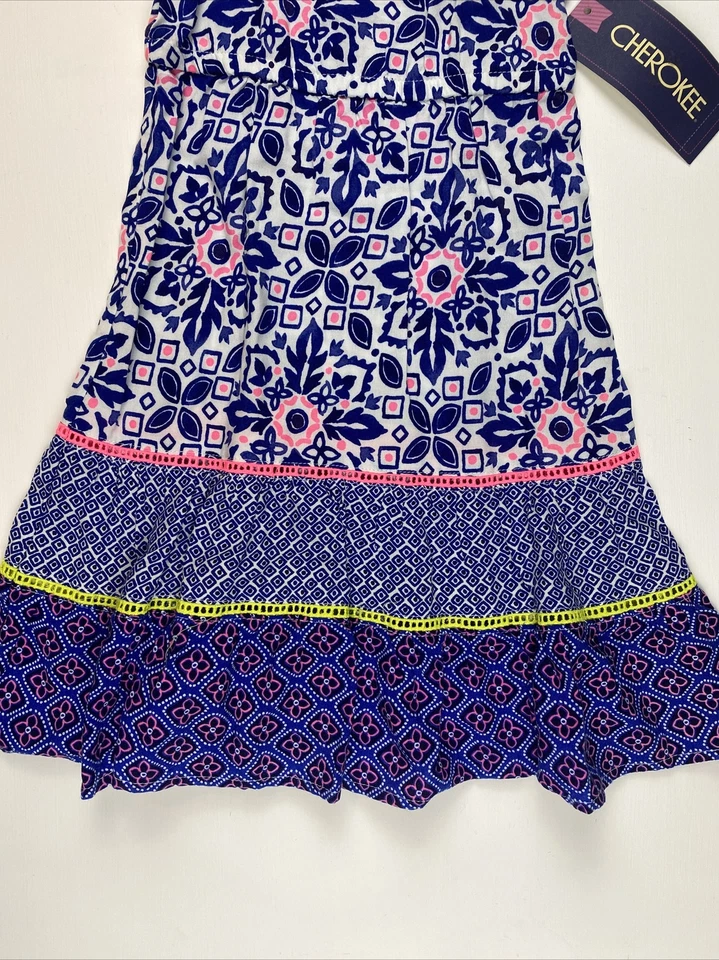 Cherokee Infant Girls Blue Floral Print Summer Dress Size 12 Months — 第 4/4 张图片