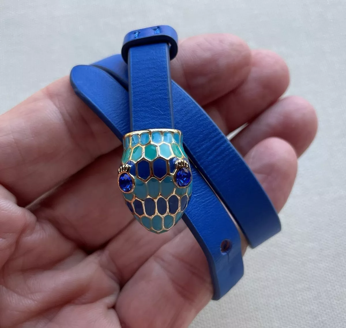 Kate Spade Snake Wrap Bracelet Cobalt Blue Leather Strap Enamel