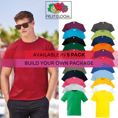 Herren T-Shirts Fruit of the loom 5er Pack 100% Baumwolle Uni Kurzarm Tee