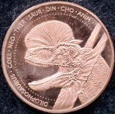 1 oz Dilophosaurus: The Lost World Collection .999 Fine Copper Round BU
