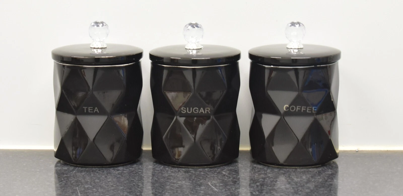 Set of 3 Black Marble Design Coffee Tea Sugar Canisters Container Kitchen Jar
Opens in a new window